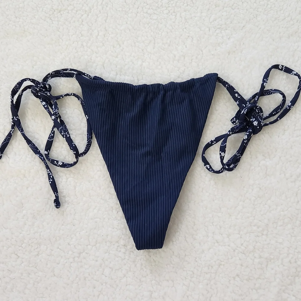 New!Frankie's‎ Bikinis Tia Ribbed String Bikini Bottom-Dixie